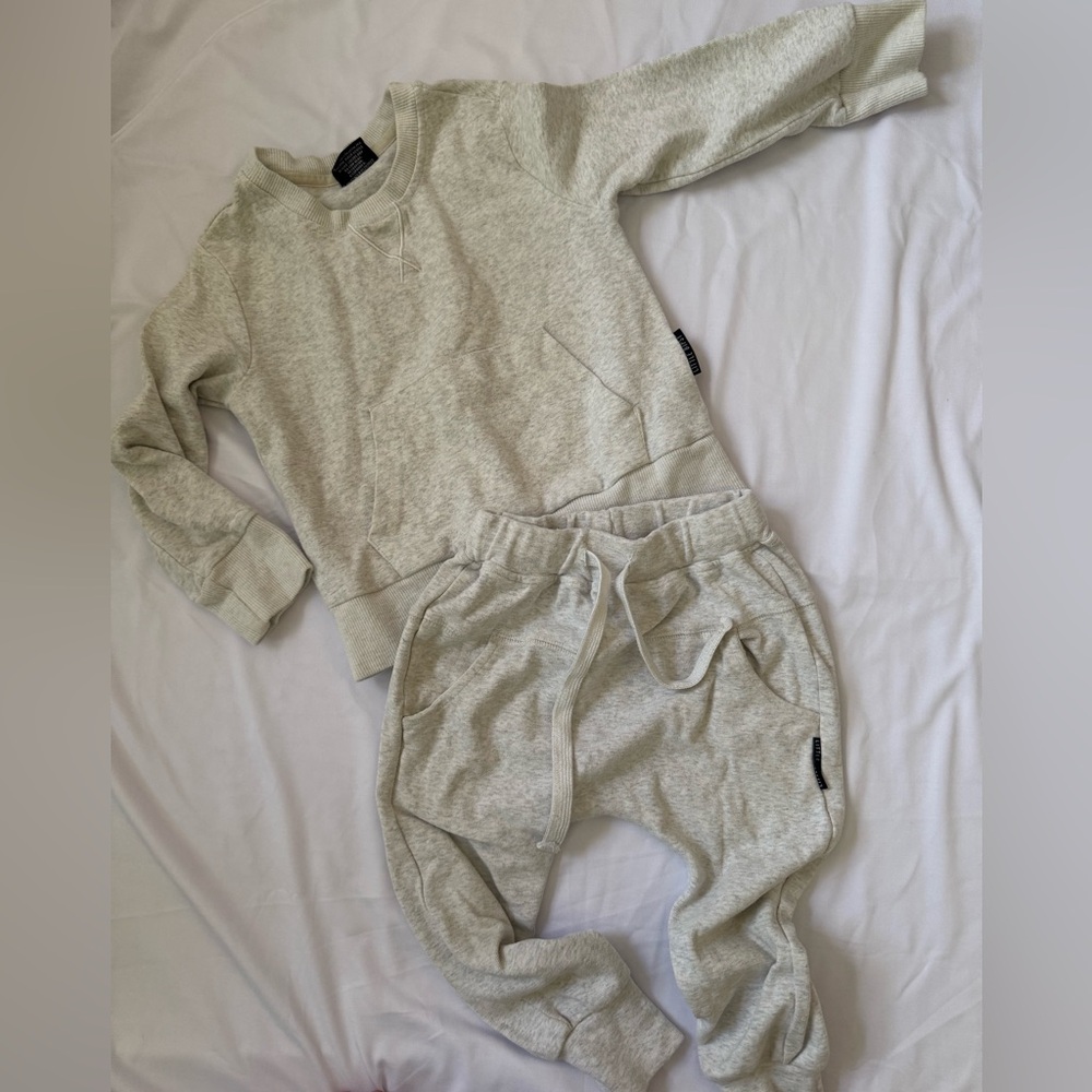 Little Bipsy Light Gray Pocket Pullover + Harem Joggers Set, 3-4T